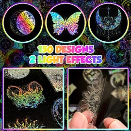 Y-times 300 PCS Holographic Stickers,DIY Decorative Resin Stickers for Adults Teens Kids,Transparent Laser Stickers for Water Bottle Laptop Scrapbook Journal Notebook