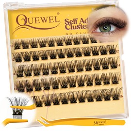 QUEWEL Self Adhesive Eyelash Extensions Natural Look Glue-Free 60 Reusable Eyelashes Set for Beginners Easy to Apply (MJ02)