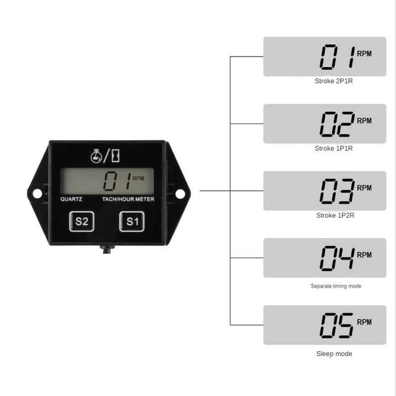 Tuperoymse Digital Display Tachometer Gauge Inductive Car Stroke Engine LCD
