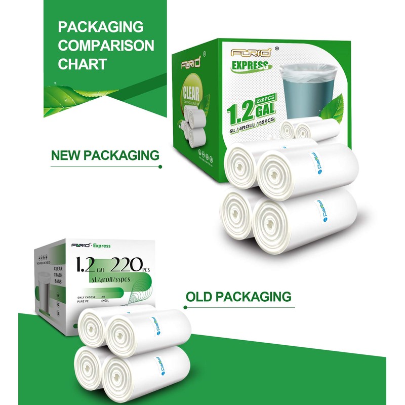 FORID Small Clear Trash Bags, 1.2 Gallon Tiny Garbage Bags,