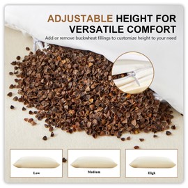 MIOTO Organic Buckwheat Pillow for Sleeping with Dual-Layer Pillowcase and Extra Tartary Buckwheat Hulls, Adjust Height and Firmness, Neck Support Pillow for Back and Side Sleepers 20"x26"