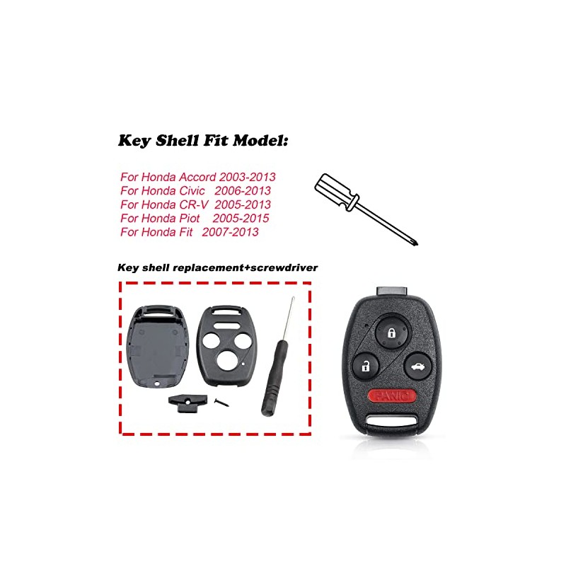 Car Key Replacement for Honda Shell 2003-2012 Accord / 2006-2013