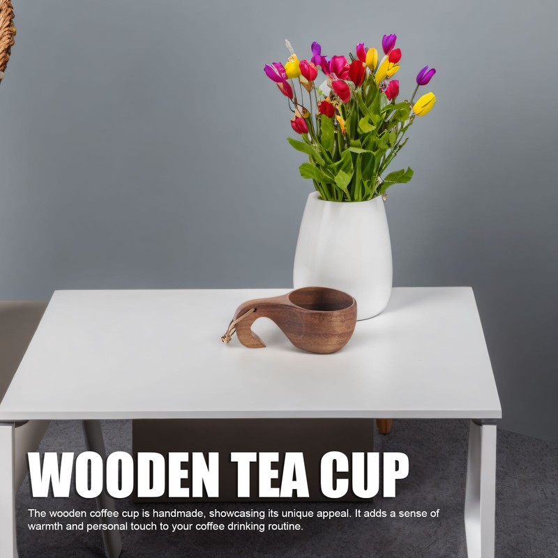 Wooden Coffee Cup with Handle Comfortable Grip Rustic Decorative Milk