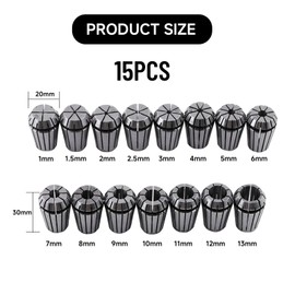 Ktsxxops 15pcs ER20 Collet Set 1mm-13mm Metric Collets, Steel ER20 Spring Collet Set for CNC Milling Lathe Tool Workholding Engraving Machine