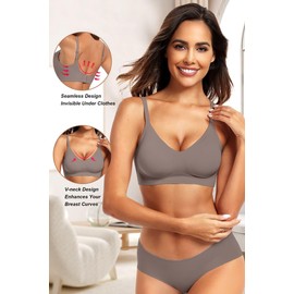 Vertvie Womens Seamless Bra No Underwire Comfort Push Up Bras Buttery Soft Wireless Bralette Full Coverage Sport Everyday Bra(Grey,XX-Large)