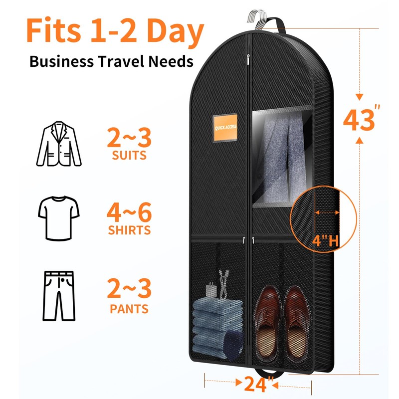 Suit Garment Clothes Travel Bag: 43 inch Lightweight Foldable Black