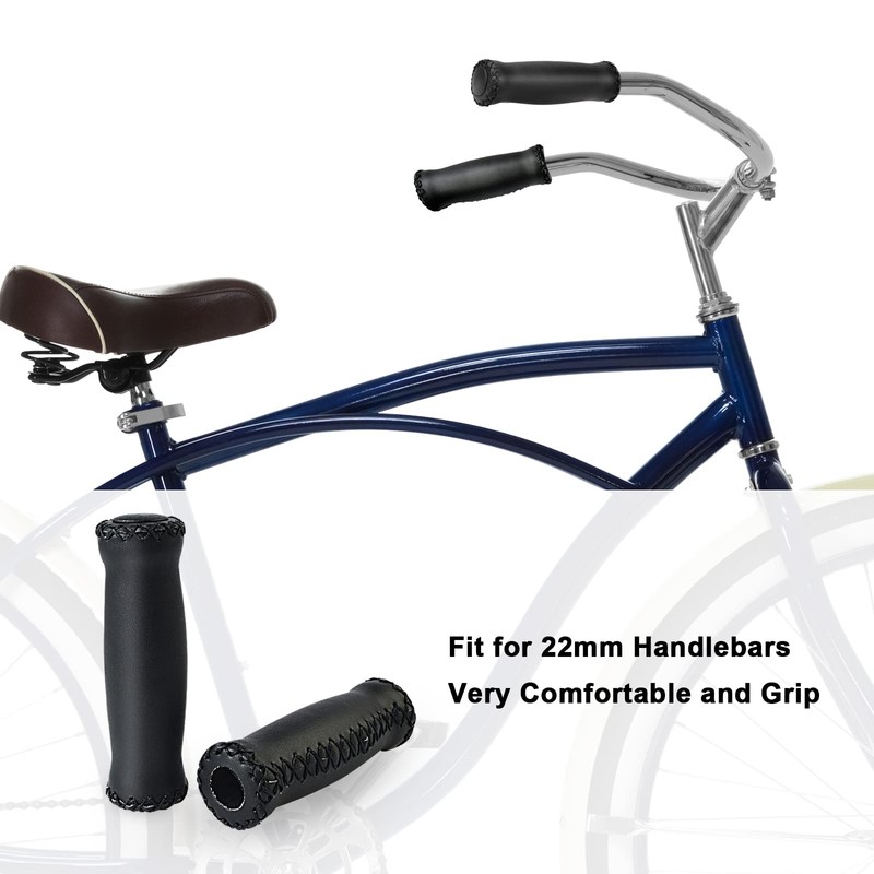 SOLODRIVE Bike Handlebar Grips, Vinyl Leather Grips, Hand-Stitched Beach Cruiser