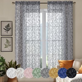 OWENIE Leyna 2 Panels Charcoal Gray Sheer Curtains 63 Inch Length for Bedroom, Soft Lightweight Jacquard Clip Window Curtain for Living Room, Double Rod Pockets Textured Drapes, Each 40Wx63L Inches