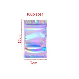 100 Pieces Smell Proof Mylar Resealable Bags Holographic Bags Flat Seal Bags with Zipper for Gift Storage, Jewelry Bags (S(7×10cm)
