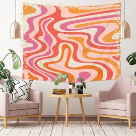 Imirell Retro 70s Groovy Tapestry 59Wx51H Inches Vintage Y2k Abstract Spiral Swirl Pink Orange Funky Modern Aesthetic Colorful Art Hanging Bedroom Living Room Dorm Wall Blankets Home Decor Fabric