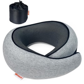 HWGIZP Travel Pillow | High-Density Memory Foam Pillow with 360° Surround Support. Ergonomically Designed. Ideal for Airplane Travel and Home Use. (Light Gray)