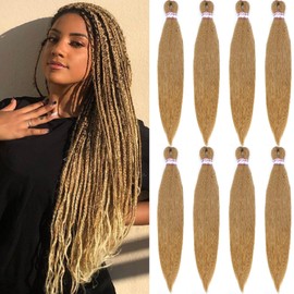 BEFUNNY Braiding Hair,24 Inch 8 Packs Pre Stretched Braiding Hair,Honey Prestretched Hair For Black Women Hair,Professional Itch Free Yaki Synthetic Hair Extension(8pcs,27#)