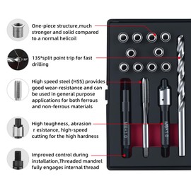 SENNMONN M6X1.0 Metric Thread Repair Kit with Insert HSS Drill, Tap, Installation Driver, Counterbore, Two Sizes Stainless Steel Insert 5PCS 9.4MM and 5PCS 12MM
