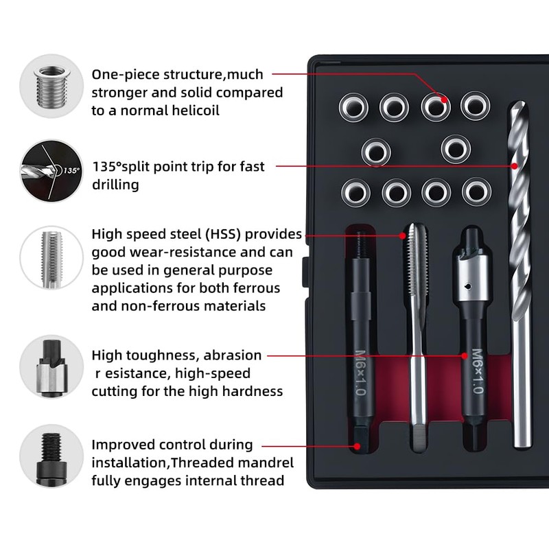 SENNMONN M6X1.0 Metric Thread Repair Kit with Insert HSS Drill,