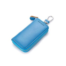 WESTONETEK Unisex Mens Womens Premium Leather Car Key Holder Bag Keychain Case Wallet with 6 Hooks Zipper Closure, Blue
