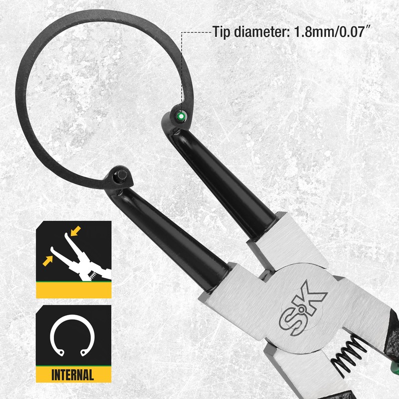 SK 7-Inch Snap Ring Pliers, Internal Circlip Pliers with 90-Degree