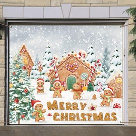Christmas Garage Door Banner 7 x 8ft outdoor Christmas Decoration holiday garage door covers wall Backdrop Decoration Indoor Outdoor for Christmas Holiday Party Supplies(Gingerbread Man)