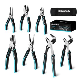 DURATECH 7-Piece Pliers Set with Rolling Pouch, Premium Cr-Ni Construction (10", 8" Groove Joint Pliers, 8", 6" Long Needle Nose, 8" Linesman, 6" Slip Joint, 6" Diagonal) for Basic Repair