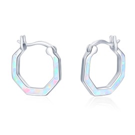 Twoowl Opal Earrings 925 Sterling Silver Opal Hoop Earrings Hypoallergenic Earrings for Sensitive Ears Opal Jewellery Gifts Birthday Christmas for Women Girls