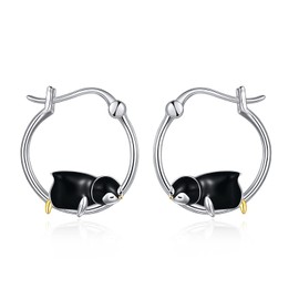 Fox/Frog/Pig Earrings 925 Sterling Silver Origami Fox/Frog/Pig Hoop Earrings Gifts for Women Daughter, Silver, No Gemstone