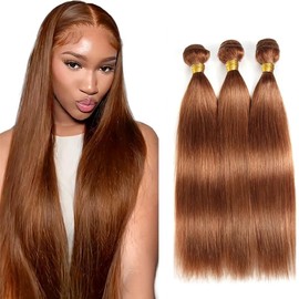 30 32 34 Inch Color #30 Bundle Light Brown Straight Human Hair Bundles Light Brown Bundle Color #30 Straight Bundles Human Hair Weave
