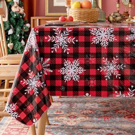 misaya Rectangle Christmas Table Cloth, Buffalo Plaid Vinyl Tablecloth with Flannel Backing, Waterproof Table Cover for Table Décor, Christmas Party (Red & Black, 60" x 120")