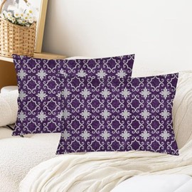 Purple Throw Pillow Cover Queen Size Set of 2 Boho Floral Vintage Bohemian Style Tribal Polyester Lumbar Pillow Case Pillowcases Standard Pillow Cases with Zipper Bedding Cushion Covers,20"x30"