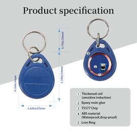 Tqsbeyah 10Pcs T5577 Writable RFID Card Rewrite 125khz Blank Key Fob Blue Contactless RFID Proximity Key Fobs Compatible with 1386 1326 H10301 Format RFID Readers Writer and Access Control Systems