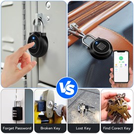 Padlock for Locker with Fingerprint Smartwatch App Weatherproof Padlock with Combination Code for Cabinet Locker Outdoor Tent Cellar Outdoor Black