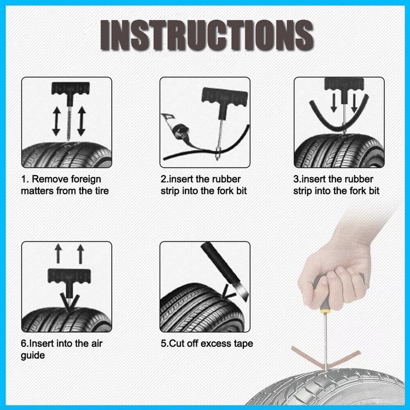 Car Tubeless Tire Puncture Repair Plug Repair Kit Needle Patch