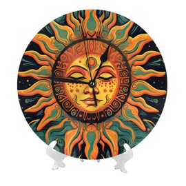 Qchaor Retro Mexican Sun 10in Battery Round Wall Clock Non-Ticking Silent Clock -Mexican Style Decorative for Living Room, Kitchen, Home,Bathroom, Bedroom, Laundry Room