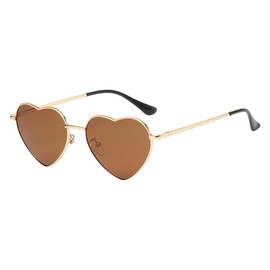 JCTAIFOO Polarised Heart Sunglasses for Women Vintage Fashion Love Shape Gold Metal Frame Cute Party Festival Glasses, gold/brown