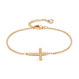 LOYATA Sideway Cross Bracelet Gold Diamond Cubic Zirconia 14K Gold Plated Dainty Chain Simple Jewelry Gift for Women