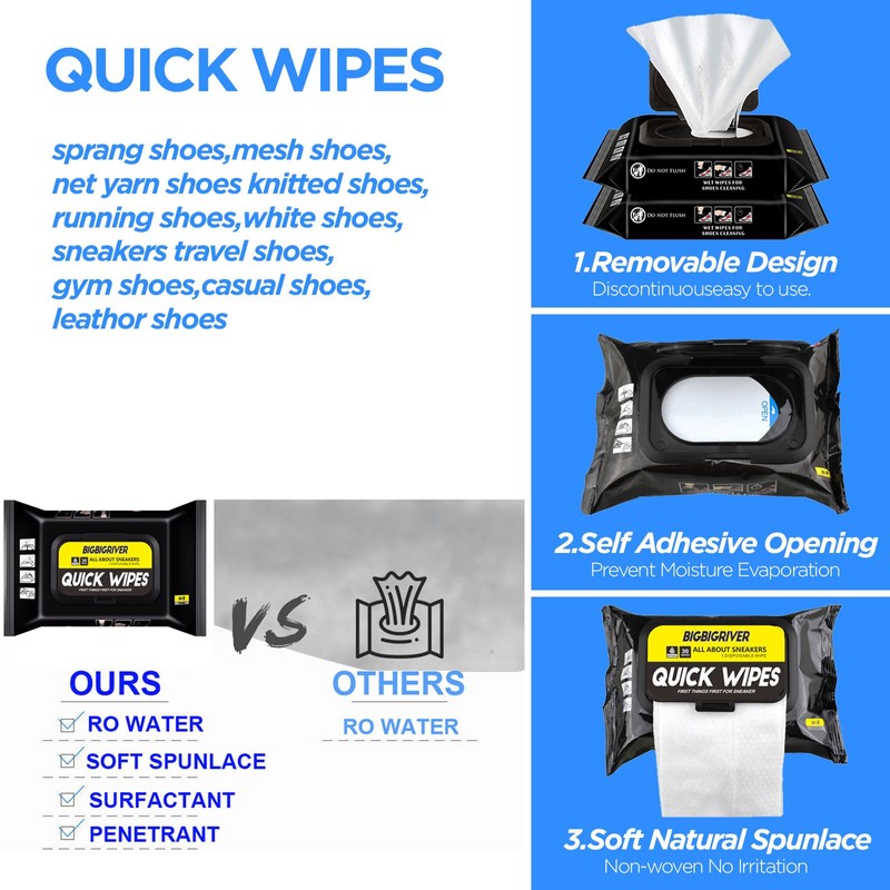 BIGBIGRIVER Shoe wipes 2 Pack 60 Pcs Sneaker Wipes Cleaner