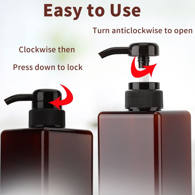 450ml (15.2oz) Pump Bottle Dispenser Jansburg 2Pack Refillable Square Plastic