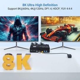 8K USB 3.0 4K@120Hz Displayport KVM Switch 2 Monitors 2 Computers, TCNEWCL 8K@60Hz Dual Monitor Displayport KVM Switches Share 4 USB 3.0 Keyboard Mouse Printer with 2 DP Cable and 4 USB Cable