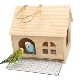 DQITJ Bird Cage Nesting Box Wooden Breeding Nest with Stainless Steel Bottom Mesh for Parrot Budgie Conure Lovebird Finch Parakeet Cockatiel Small Bird