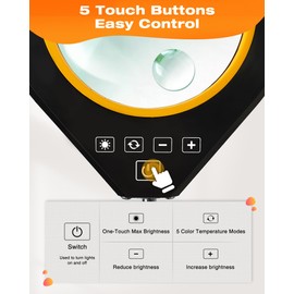 Magnifying Glass with Light, 10X & 5X Real Glass & Anti-Glare Lens, 5 Color Mode Stepless Dimmable LED Desk Magnifying Lamp, Hands-Free Desk Lamp with Clamp for Crafts Reading Repair Hobby (Yellow)