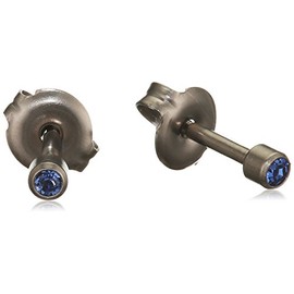 Pure Grey 421309 Unisex Stud Earrings Titanium Zirconia Blue Brilliant Cut, Titanium, Cubic Zirconia