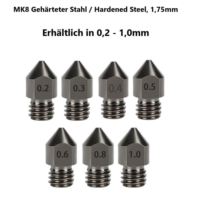 SIUTEC® Premium MK8 Hardened Steel/Hardened Steel, Nozzle/Nozzle, 0.3 mm, Pack