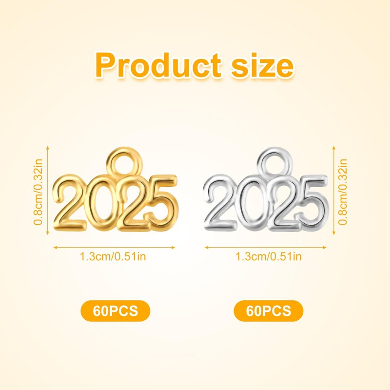 120pcs 2025 Year Charms, 0.51x0.32 Inch Mini 2025 Signet Charms
