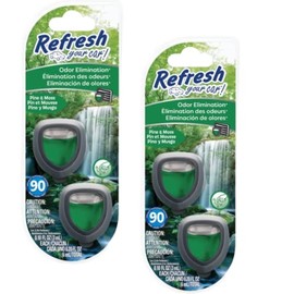 Refresh Car Air Freshener Vent Clip and Mini Car Oil Diffuser, Long-Lasting Odor Eliminator for Up to 90 days, 2 Packs (Pine & Moss)
