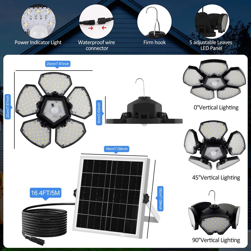 TSUNESLUX Solar Shed Light Motion Sensor Lights Outdoor IP65 Waterproof