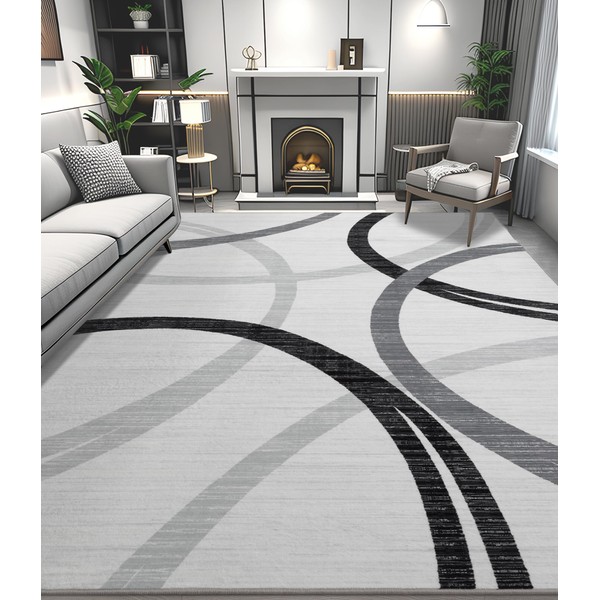 chakme Modern Abstract Washable Rugs 8x10, Non Slip Soft Black