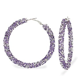 Glitter Hoop Earrings Full Circle Round Sparkle Rhinestone Crystal Wrapped Drop Dangle Earrings for Women Bohemia Statement Jewelry-purple