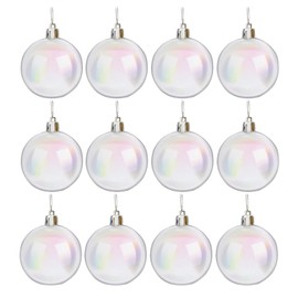 12Pcs Christmas Iridescent Ornaments,Neioaas Shatterproof Christmas Rainbow Ball Hanging Filled Ornaments Xmas Tree DIY Wedding Birthday Party Supplies(Clear Rainbow, 50mm