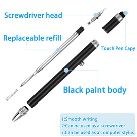 Htoxsdc Luxury Bolt Action Pen，Multitool Handy Pen 6 in 1 ，Stylus Pens for Touch Screens Devices，Pen Screwdriver，Writing Multifunctional Tool (Grey2)