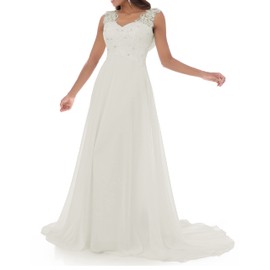 Abaowedding Women's Wedding Dress Lace Double V-Neck Sleeveless Evening Dress Ivory US 18 Plus