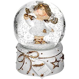 Dekohelden24 501423 Mini Snow Globe with Angel White / Gold Base Dimensions (L x W x H): 4.5 x 4.5 x 6.5 cm Ball Diameter 4.5 cm