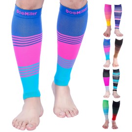 Doc Miller Manga de Compresión Para Pantorrillas (1 par) 20-30 mmHg Medias de Compresión Mangas Para Ejercicio, Recuperación, Dolor, Varices y Calambres en Piernas (Azul Rosa Verde, X-Grande)